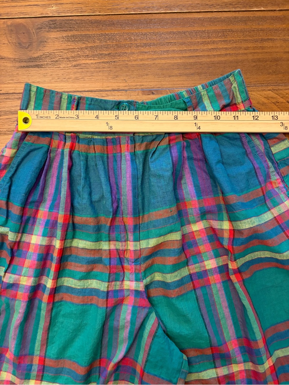 Vintage 80s Tutti Frutti Madras Plaid High Waist Pleated Bermuda Shorts M - Picture 4 of 9